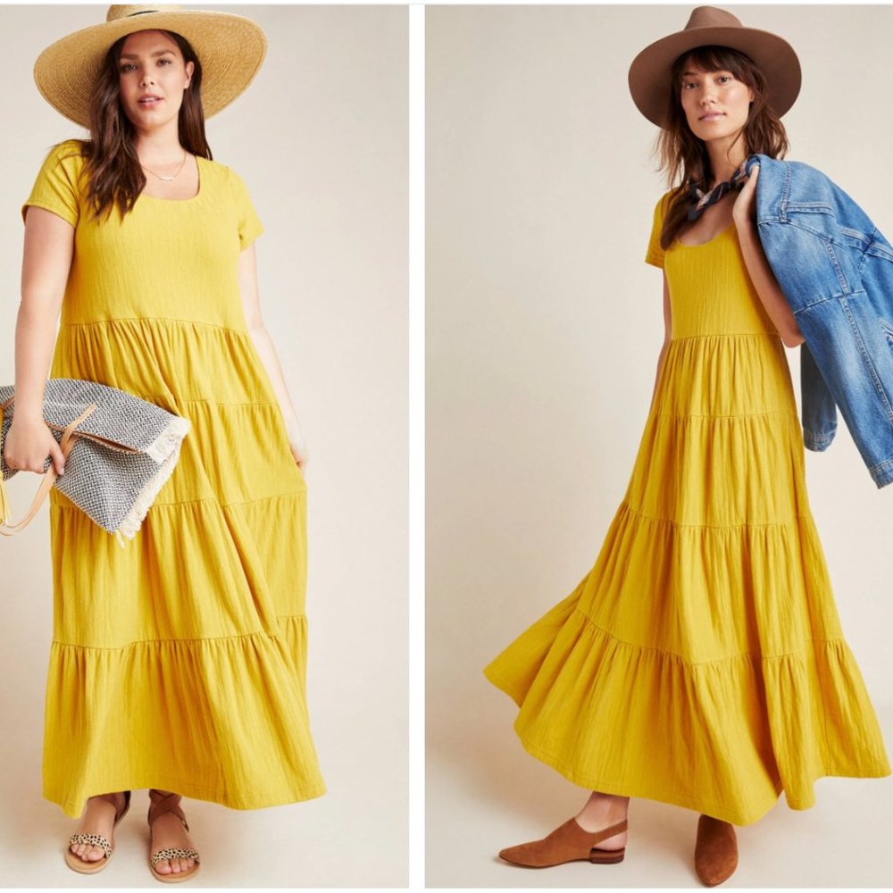 Maeve Anthropologie Gillian Tiered Dress Yellow XS